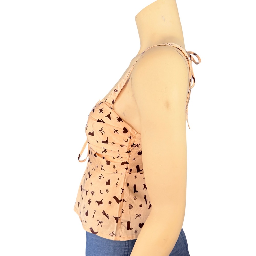 Lelis Collection Cami Tank Top Womens Medium Pink Western Cowboy Print Tie Front - Picture 8 of 9